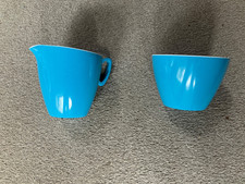 2 x VINTAGE 1960s UNUSED RETRO MELAWARE GAYDON BMTC TURQUOISE BLUE JUG & SUGAR