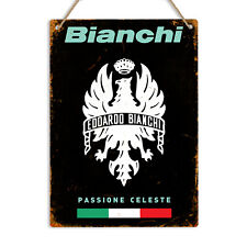 BIANCHI Black Vintage Retro Style Metal Sign Wall Cyclist Plaque Bike Man Cave