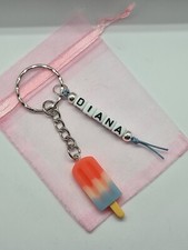 Personalised ice lolly Keyring, food gift, school bag name tag, summer