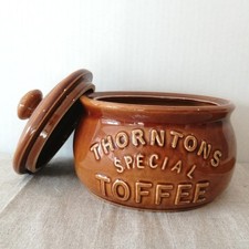 Vintage Thorntons Toffee Ceramic Sweetie Jar With Lid Brown Glaze Gift
