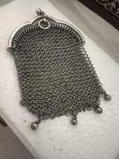 Antique Victorian French Chatelaine Solid Silver Mesh Coin Purse