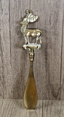 Antique solid brass shoe - brass, horn