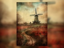 Scenic Windmill Watercolor