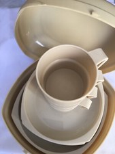 Picnic / caravan / camper a set for 4. Twinco patio ware. Vintage 1970s. Beige