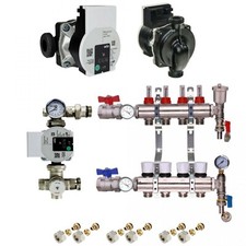 WATER UNDERFLOOR HEATING KIT MANIFOLDS 2 to 8 PORTS A RATED GRUNDFOS, PUMP PACK.