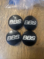 GENUINE SET OF 4 BBS RS RM CENTRE CAP BADGES 70mm BLACK SILVER 3D NOS 3 PRONG LM