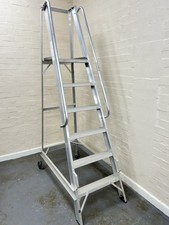 6 Tread 1.5m Aluminium Warehouse Picking Steps & Handrail Narrow Aisle Stairs