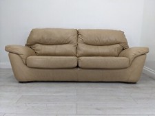 SOFA Large 4 Seater Beige Leather Removable Cushion Wooden Feet FREE DELIVERY