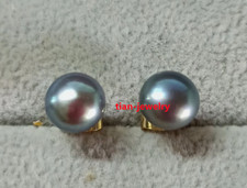 Top AAAA Tahitian 8-9mm natural black pearl earrings 14k Gold nice stud earrings