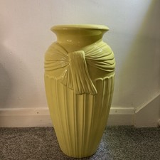Large yellow ceramic floor vase draped bow design 48cm tall