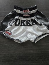 ?Yokkao carbon muay thai shorts mens size small silver/black RARE!?