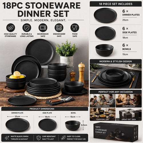 18pc stoneware dinner - 18pc,