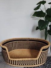 Bolga Dog Bed Basket with Pad-Wicker Pet Bed-Puppy Bed-Handmade Dog Bed Basket