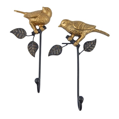 Metal bird wall hooks - metal, gold