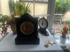 Antique Ansonia Slate and Red Marble Chiming Mantle Clock in FWO