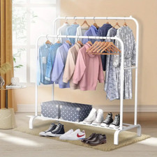 Heavy Duty Double Clothes Rail Hanging Rack Garment Display Stand Shoes Storage
