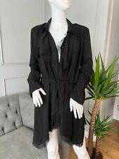 GUESS Womens Trench Coat Belted Waterfall with Chiffon Trim in Black - Size M