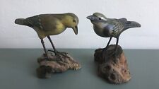 Two hand Painted Birds On Driftwood Ornaments 4” High Approx