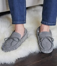 Woolovers Mens Genuine Moccasin Sheepskin Slippers Grey Size 8 Rrp £52 BNIB #002
