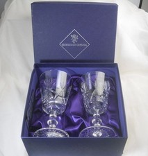 Pair Edinburgh Crystal STAR EDINBURGH Water Wine Goblet Glasses 6.25"h (boxed)