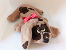 Vintage 1984 Pound Puppies Newborn Brown Dog with Red Bow - 9” Soft Toy - Hornby