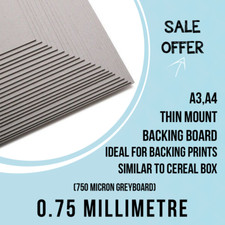 750 Micron Greyboard A3, A4, 0.75mm Card, Mount Packing Backing Board SALE OFFER