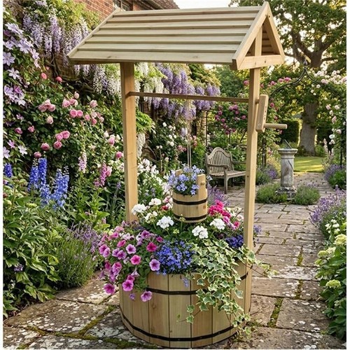 Wooden wishing well planter - well,