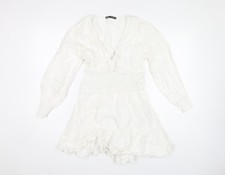 Zara Women’s White V-Neck Long Sleeve Dress M