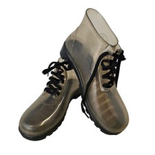 JuJu Clear Rubber Rain Booties Lace Up Black Tread Womens Shoe Size US 6 UK 4