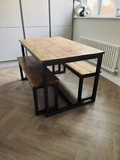 Rustic Industrial Dining Table 125cm X 79 & Bench Steel & Reclaimed Wood Vintage