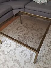 Vintage brass and smoked glass large square coffee table