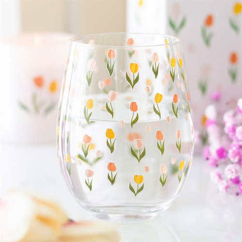Tulip print stemless wine - print,