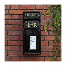 Post Box Black with Lock Royal Mail ER Design Wall Mounted Mailbox Cast Iron