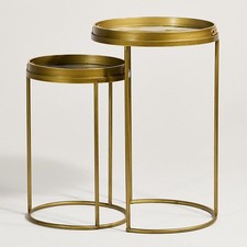 Luz Nesting Side Tables White Marble Effect Top Gold Metal Frame