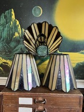 Vintage Tiffany Style Set Of 3 Cealing Lamp Light Shade Stained Glass Glass