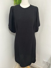 Jigsaw, Little Black  Dress, Ripped Soft Fabric. Puff Sleeves Uk 16