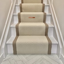 Herringbone Carpet Stair Runner 7M X 60cm Colour Ivory with Taped Edging.