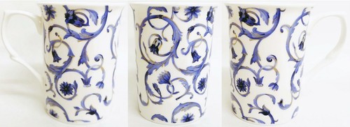 Floral blue scroll damask - scroll,