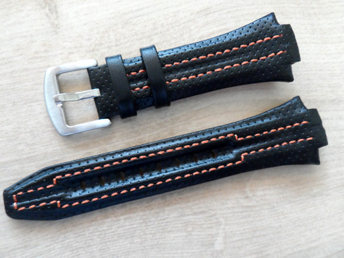 Black leather watch strap - black,