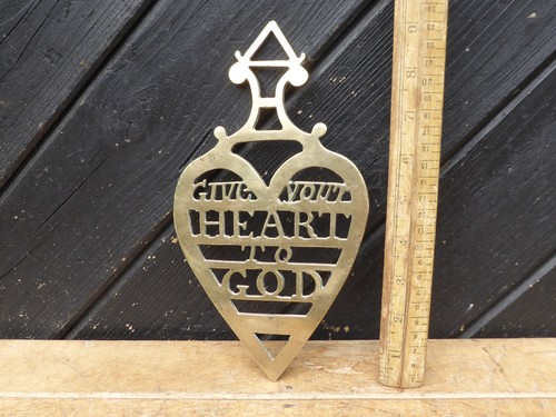 Victorian brass heart trivet - victorian,