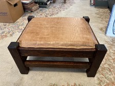 Antique Mission Oak Footstool 1910 Grand Rapids Furniture Restored With Leather 