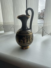 Hand Made Greek Vase Black with 24K Gold Leaf Ceramic Vase