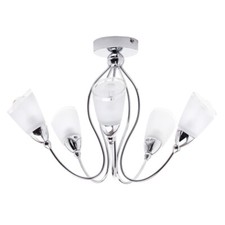 Litecraft Ibru Ceiling Light Semi Flush 5 Arm With Frosted Glass Shades - Chrome