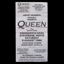 Queen Knebworth Ticket + Complete Seller Stub 1986 Final Freddie Mercury Concert