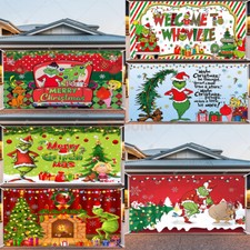Large Christmas Holiday Banner Garage Door Cover Outdoor Murals Decor Grin-ch
