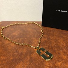 Dolce&Gabbana Men Cross Plate Dog Tag Necklace Gold Color Luxury Stylish Italian