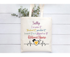 Personalised Beige Natural Tote Bag Retired Nurse Gift Leaving Present Fun 