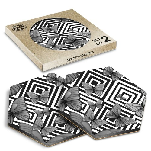 Hexagon coasters bw - coasters,