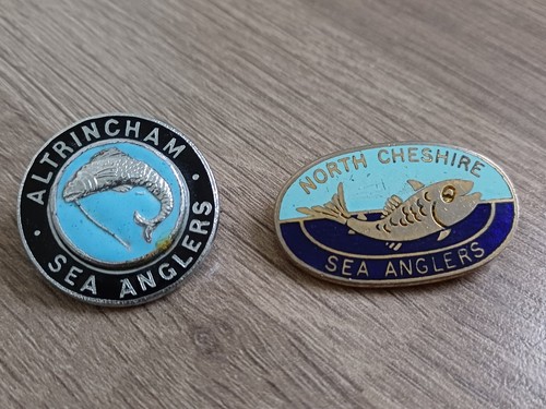 Sea anglers enamel badges - anglers,