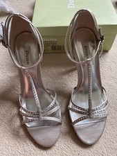 DUNE Magical Diamante Silver Satin T-Bar Sandals EU41 (UK7) BNIB